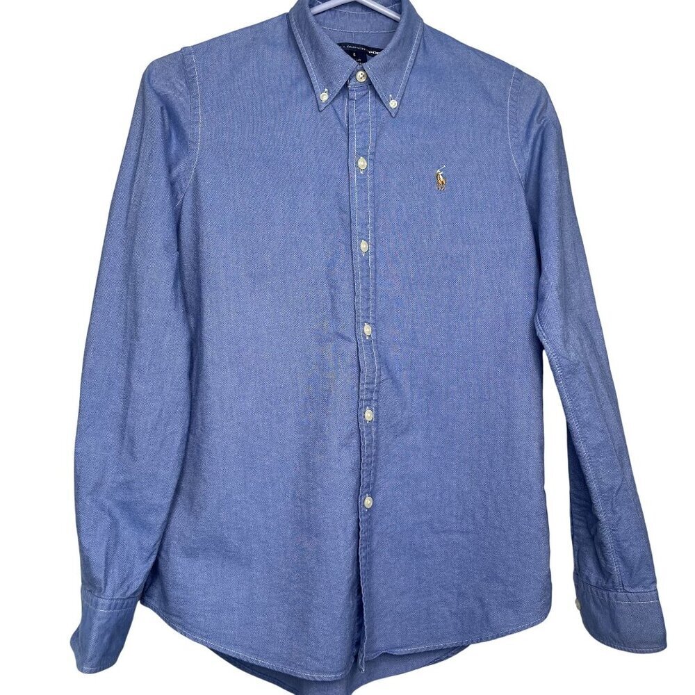 Ralph Lauren Sport Boys Blue Button-Down Shirt Slim Fit Long Sleeve SZ 6 Cotton